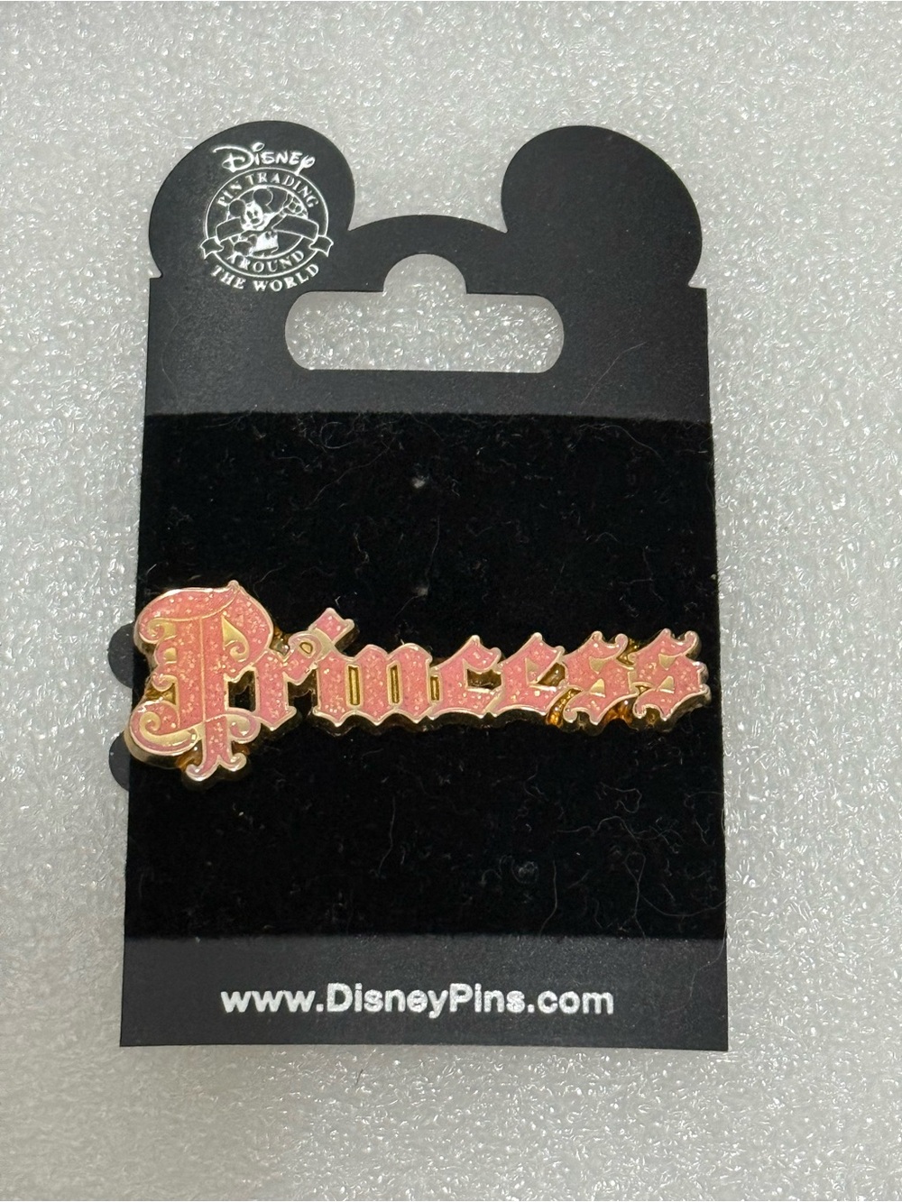Disney Pink Glitter 'Princess' Gold Accent Enamel Pin